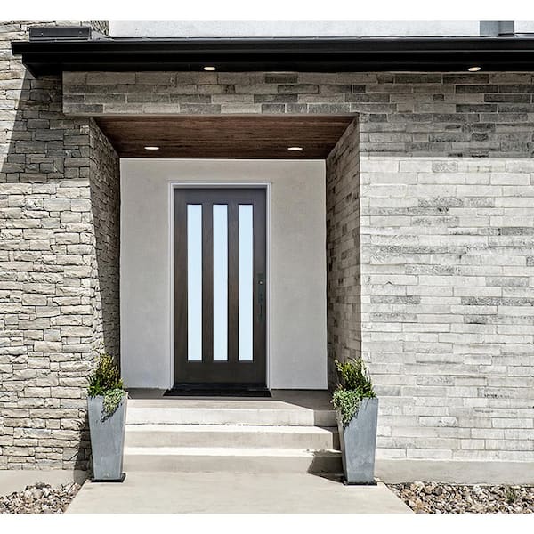 36 in. x 80 in. 3-Lite with Reed Glass Ash Mahogany Left Hand Inswing Prehung Front Door - FSC 100%