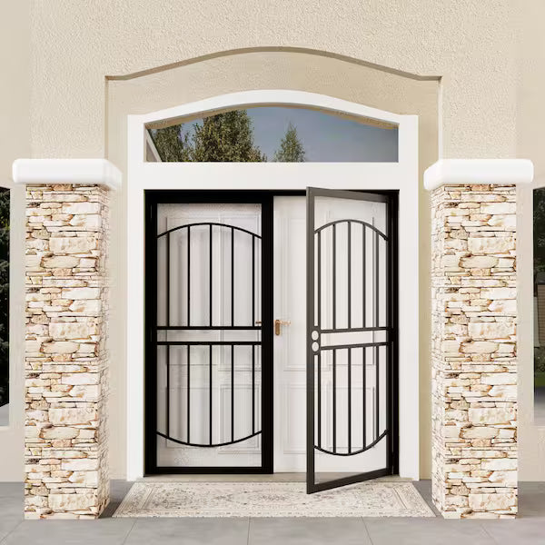 72 in. x 80 in. Universal/Reversible Hinging Black Surface Mount Steel Security Door with Expanded Metal Screen