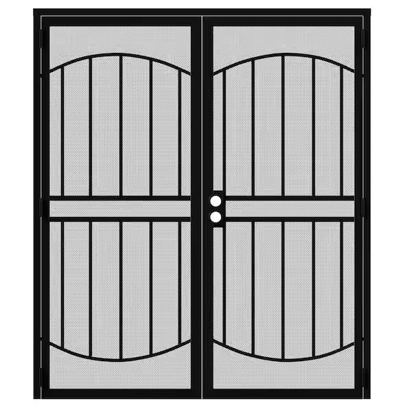 72 in. x 80 in. Universal/Reversible Hinging Black Surface Mount Steel Security Door with Expanded Metal Screen