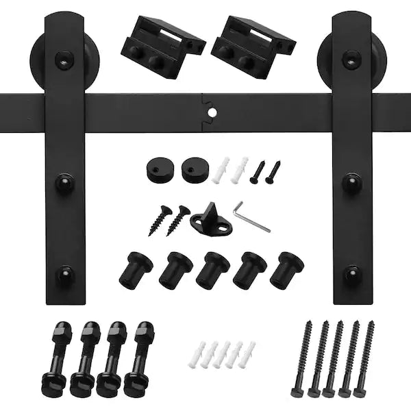 6.6 ft./79 in. Black Sliding Barn Door Track and Hardware Kit with I-Shape Hanger For Single Door
