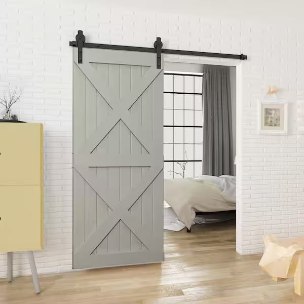 6.6 ft./79 in. Black Sliding Barn Door Track and Hardware Kit with I-Shape Hanger For Single Door