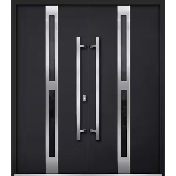 1755 72 in. x 80 in. Right-hand/Inswing Tinted Glass Black Enamel Steel Prehung Front Door with Hardware
