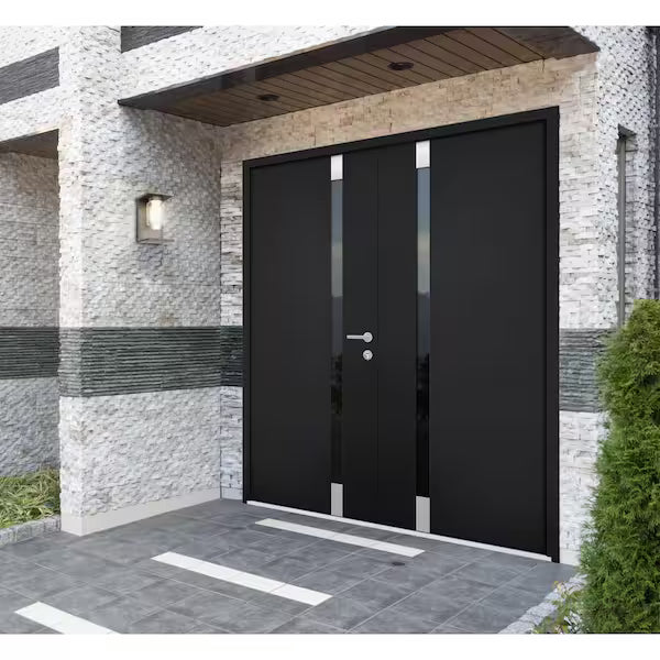 6777 72 in. x 80 in. Left-Hand/Inswing Tinted Glass Black Enamel Steel Prehung Front Door with Hardware