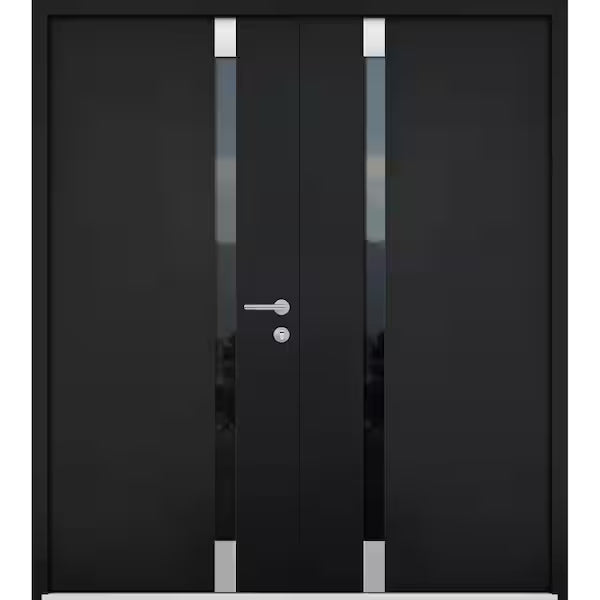 6777 72 in. x 80 in. Left-Hand/Inswing Tinted Glass Black Enamel Steel Prehung Front Door with Hardware