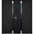 6777 72 in. x 80 in. Left-Hand/Inswing Tinted Glass Black Enamel Steel Prehung Front Door with Hardware