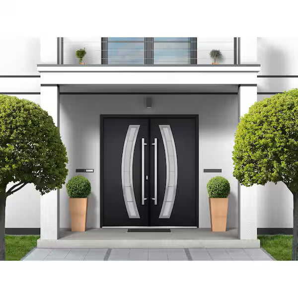 6500 72 in. x 80 in. Right-hand/Inswing Tinted Glass Black Enamel Steel Prehung Front Door with Hardware