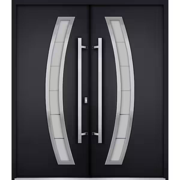 6500 72 in. x 80 in. Right-hand/Inswing Tinted Glass Black Enamel Steel Prehung Front Door with Hardware