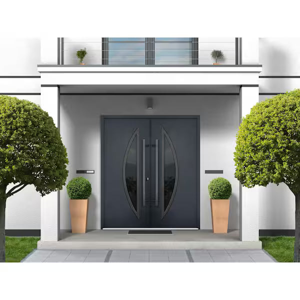 6501 72 in. x 80 in. Right-hand/Inswing Tinted Glass Black Enamel Steel Prehung Front Door with Hardware