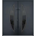 6501 72 in. x 80 in. Right-hand/Inswing Tinted Glass Black Enamel Steel Prehung Front Door with Hardware