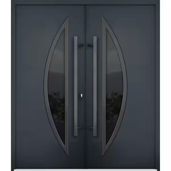 6501 72 in. x 80 in. Right-hand/Inswing Tinted Glass Black Enamel Steel Prehung Front Door with Hardware