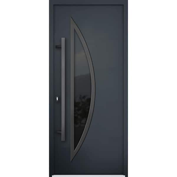 36 in. x 80 in. Right-hand/Inswing Tinted Glass Black Enamel Steel Prehung Front Door with Hardware