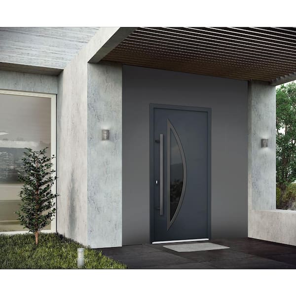 36 in. x 80 in. Right-hand/Inswing Tinted Glass Black Enamel Steel Prehung Front Door with Hardware