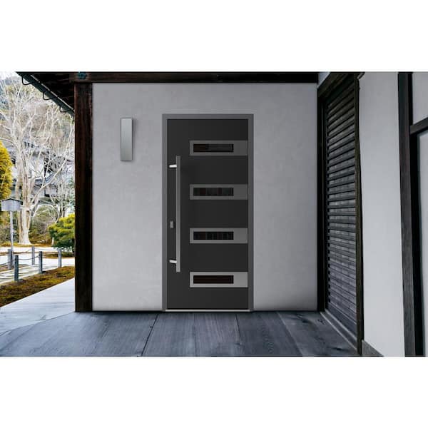 0131 36 in. x 80 in. Right-hand/Inswing Tinted Glass Black Enamel Steel Prehung Front Door with Hardware