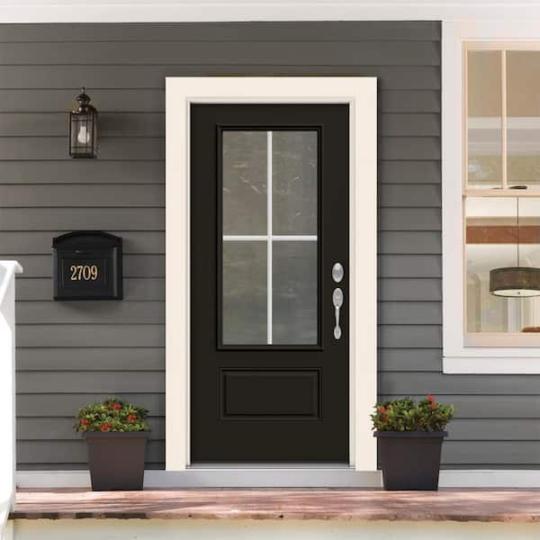 36 in. x 80 in. 1 Panel Left-Hand/Inswing 3/4 Lite Clear Glass Black Steel Prehung Front Door