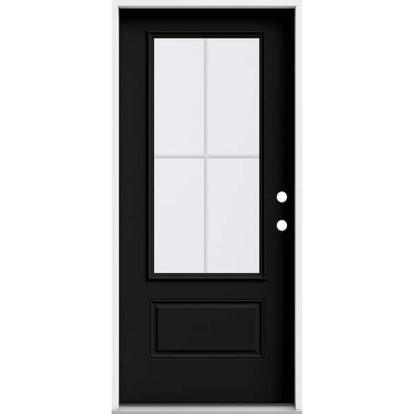 36 in. x 80 in. 1 Panel Left-Hand/Inswing 3/4 Lite Clear Glass Black Steel Prehung Front Door