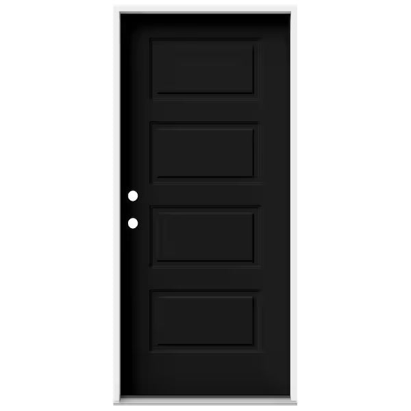 36 in. x 80 in. 4 Panel Equal Right-Hand/Inswing Black Steel Prehung Front Door