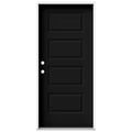 36 in. x 80 in. 4 Panel Equal Right-Hand/Inswing Black Steel Prehung Front Door