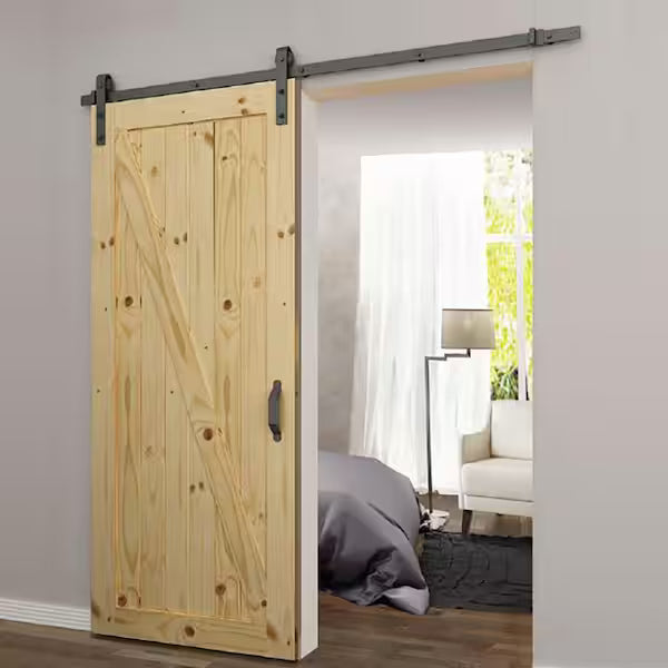 79 in. x 2.5 in. Black Metal Barn Door Sliding Door Hardware Kit