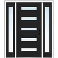 63.5 in. x 81.625 in. Medina Zinc Fan Lite Unfinished Smooth Left-Hand Fiberglass Prehung Front Door with Sidelites