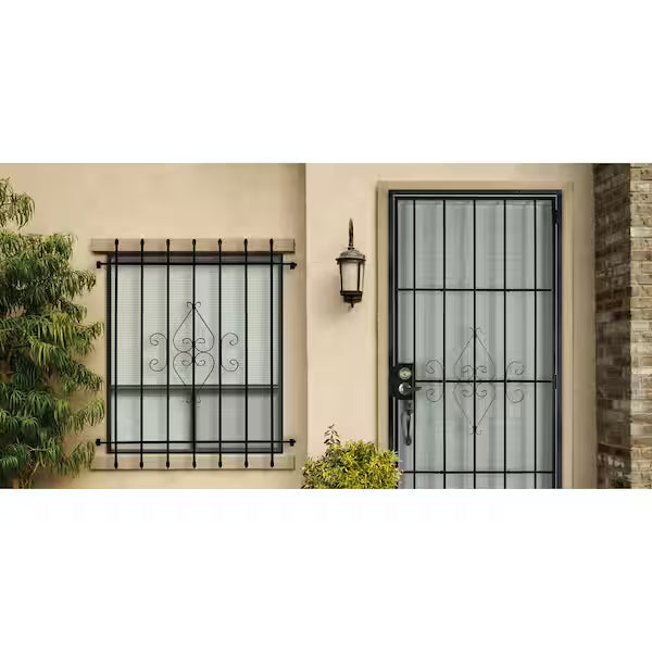 36 in. x 80 in. Su Casa Universal Black Surface Mount Steel Security Door with Expanded Metal Screen