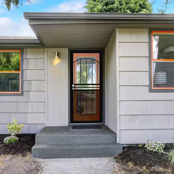 32 in. x 80 in. Empress Black Steel Surface Mount Outswing Security Door with Perforated Steel Screen Inlay