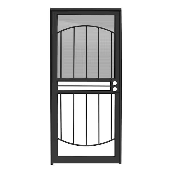 32 in. x 80 in. Empress Black Steel Surface Mount Outswing Security Door with Perforated Steel Screen Inlay