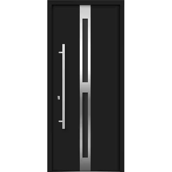 36 in. x 80 in. Right-Hand/Inswing 2 Lites Tinted Glass Black Finished Steel Prehung Front Door with Handle