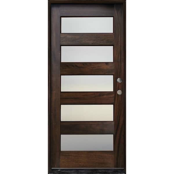 36 in. x 80 in. Contemporary Espresso Left Hand Inswing 5- Lite Mistlite Mahogany Wood Prehung Front Door - FSC 100%