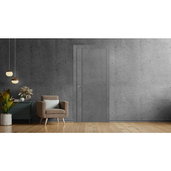 Vona 01 32 in. x 80 in. Left-Handed Solid Core Dark Urban Textured Wood Single Prehung Interior Door