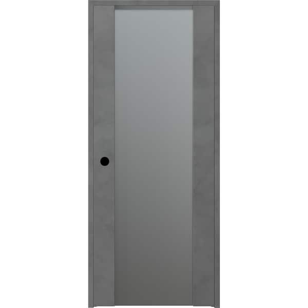 32 in. x 80 in. Vona 202 Dark Urban Right-Hand Solid Core Wood 1-Lite Frosted Glass Single Prehung Interior Door