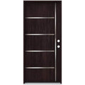 36 in. x 80 in. Left Hand 6-Panel Square Espresso Stain Fiberglass Prehung Front Door with Steel Inlay and Brickmould
