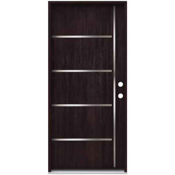 36 in. x 80 in. Left Hand 6-Panel Square Espresso Stain Fiberglass Prehung Front Door with Steel Inlay and Brickmould