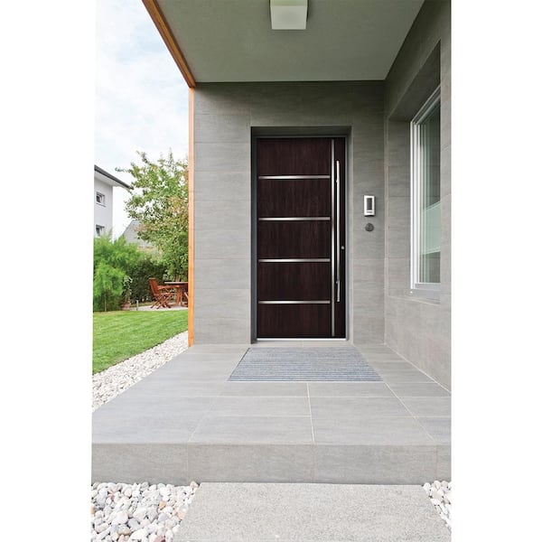 36 in. x 80 in. Left Hand 6-Panel Square Espresso Stain Fiberglass Prehung Front Door with Steel Inlay and Brickmould