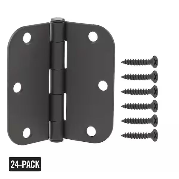 24-Pack 3-1/2 in. x 5/8 in. Radius Matte Black Butt Door Hinge Value Pack