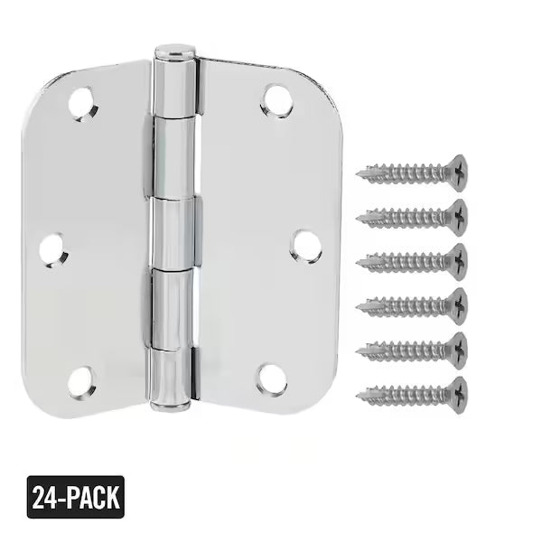 24-Pack 3-1/2 in. x 5/8 in. Radius Chrome Butt Door Hinge Value Pack