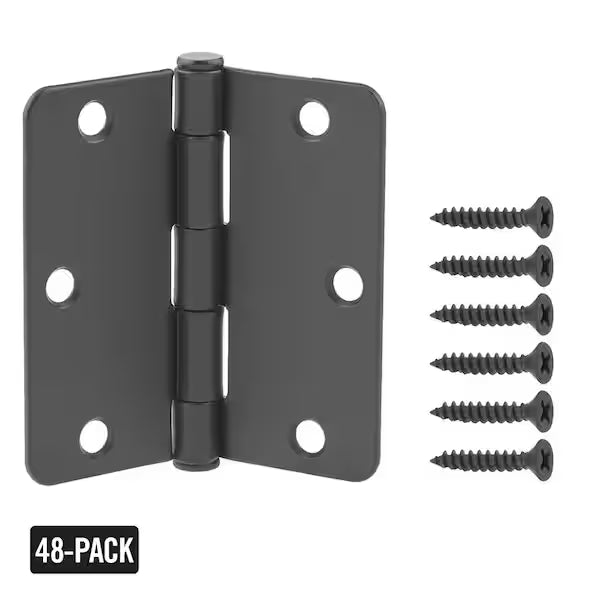 48-Pack 3-1/2 in. x 1/4 in Radius Matte Black Squeak-Free Butt Door Hinge