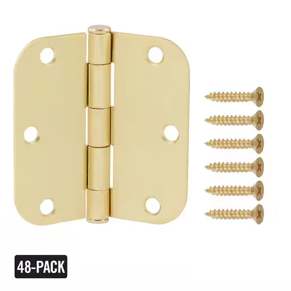 48-Pack 3-1/2 in. x 5/8 in. Radius Satin Brass Butt Door Hinge Value Pack