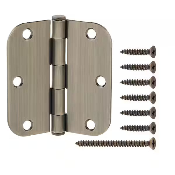 3-1/2 in. x 5/8 in. Radius Antique Brass Squeak-Free Door Hinge