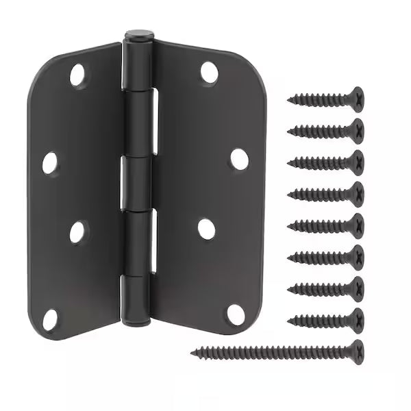 4 in. x 5/8 in. Radius Matte Black Squeak-Free Door Hinge