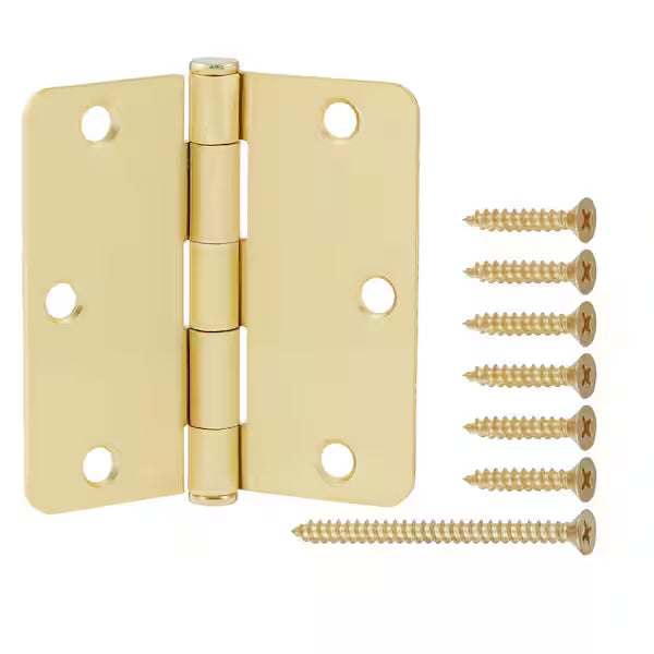 3-1/2 in. x 1/4 in. Radius Satin Brass Squeak-Free Door Hinge