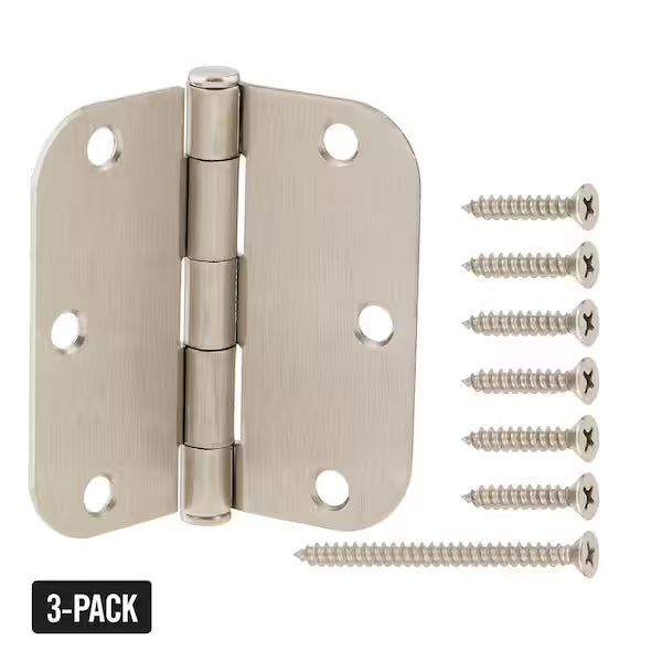3-Pack 3-1/2 in. x 5/8 in. Radius Satin Nickel Squeak-Free Butt Door Hinge
