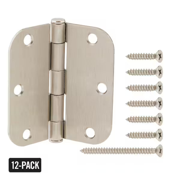 12-Pack 3-1/2 in. x 5/8 in. Radius Satin Nickel Squeak-Free Butt Door Hinge