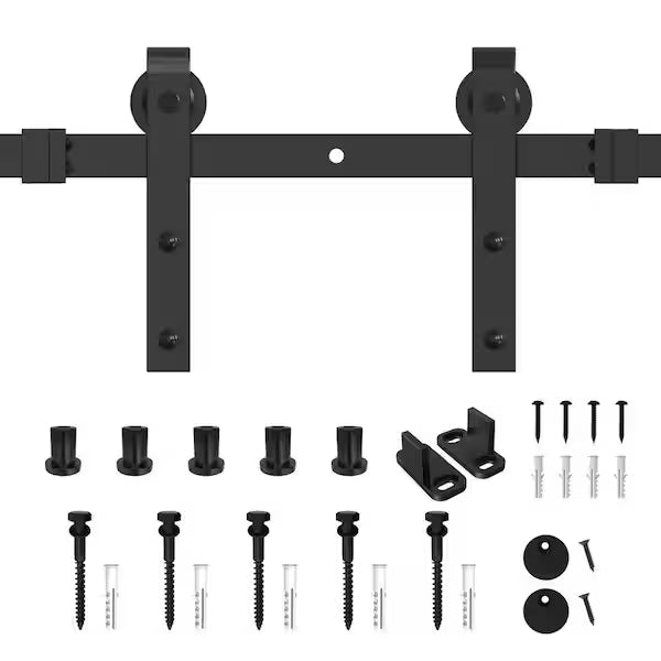 6.6 ft./79 in. Black J Shape Sliding Barn Door Track and Hardware Kit for Single Door with Hanger