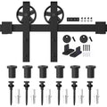 8 ft. /96 in. Frosted Black Sliding Barn Door Track and Hardware Kit for Single with Non-Routed Floor Guide