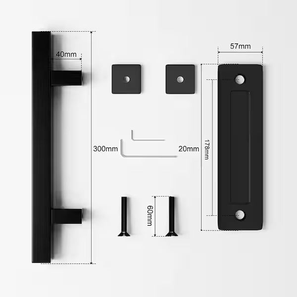 12 in. L Black Powder Coated Finish Pull and Flush Barn Door Handle Set, Large Rustic Two-Side Design