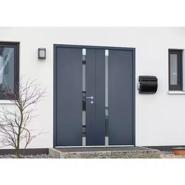 6777 72 in. x 80 in. Left-Hand/Inswing Tinted Glass Gray Graphite Steel Prehung Front Door with Hardware