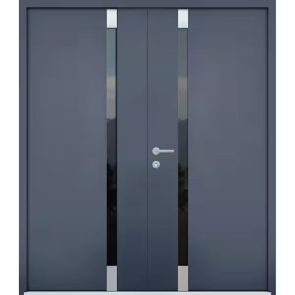 6777 72 in. x 80 in. Left-Hand/Inswing Tinted Glass Gray Graphite Steel Prehung Front Door with Hardware