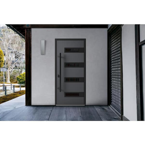 0131 36 in. x 80 in. Right-hand/Inswing Tinted Glass Grey Steel Prehung Front Door with Hardware