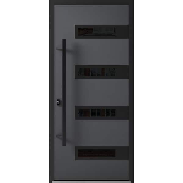 0131 36 in. x 80 in. Right-hand/Inswing Tinted Glass Grey Steel Prehung Front Door with Hardware