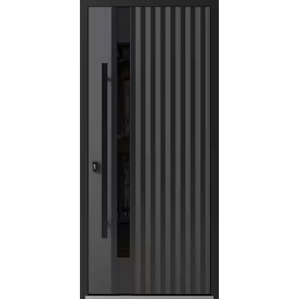 0144 36 in. x 80 in. Right-hand/Inswing Tinted Glass Grey Steel Prehung Front Door with Hardware